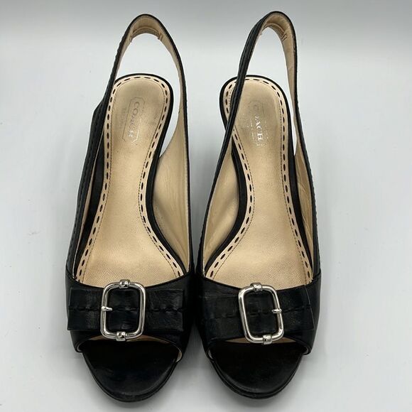 Coach Miranda Open Toe Slingbacks - Black -  Size 8B B37 - Picture 3 of 9